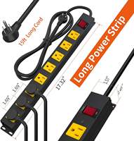 Stop Kontak Dinding Industri dengan 8 Soket US, Casing Logam Hitam, Pelindung Lonjakan Arus, Sakelar Daya Berlampu