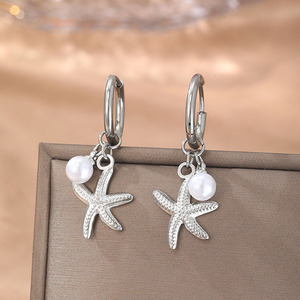 1243 ग्रीष्मकालीन महासागर सोने की प्लेटेड स्टेनलेस स्टील स्टारफिश और मोती बॉल आकर्षण हूगी टार्फ़िश ने नौटिकल गहने भरा - Product Image 3