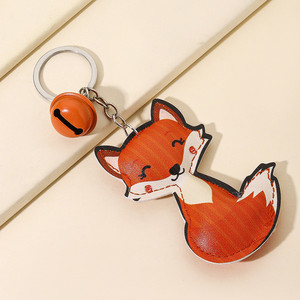 Fox Pendant Keychain PU Leather Cartoon Animal Car Key Accessory With Bell Charm - Product Image 2