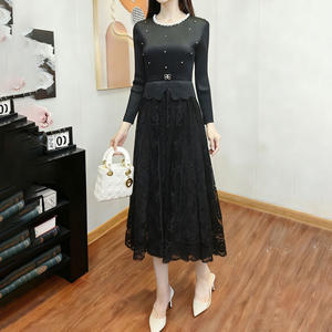 Robe plissée élégante pour femme, ornée de perles, en dentelle tissée lavable, avec patchwork, amincissante à la taille – Vente en gros en ligne - Product Image 3