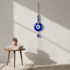Wicker Weave Tasseled Triple 7 Cm Glass Evil Eye and Small Plastic Beaded Wall Hanging <b>Ornament</b> - Product Image 3