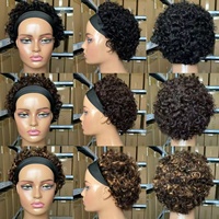 Perruque courte bouclée 12A avec bandeau, cheveux vierges brésiliens, sans colle, fournisseur de perruques courtes bouclées en cheveux humains