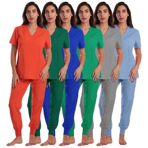 Women's V-neck Short Sleeve Scrub <b>Set</b> Moisture Wicking Knitted Hospital Uniforms For <b>Doctors</b> Nurses Split Design Comfortable - Product Image 1
