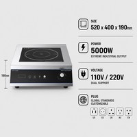 Table de cuisson à induction plate commerciale 5000W 110V 220V, robuste, pour restaurant, hot pot et cuisine professionnelle