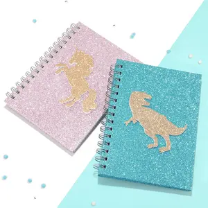 Wholesale Kawaii Personalised Hard Cover Spiral Journal, Cute Pink Unicorn Glitter Notebooks for Children