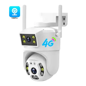 V380Pro Caméra IP extérieure 4G à double objectif PTZ wifi CCTV 4MP Caméra réseau étanche de sécurité avec suivi automatique 4G et carte sim