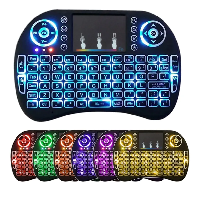 Russian,Hebrew,English Original i8 Mini Keyboard 2.4G Wireless Touchpad with 7 colors backlight air remote 2.4G keyboard