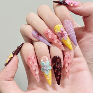 1304Nueva moda hecha a mano Diseño Floral 3D estéreo Diseño de flores tropicales Tallas hechas a mano Diseño de uñas Prensa Uñas en las uñas postizas - Product Image 1