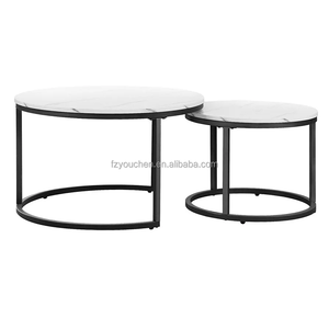 Mesa de Centro Redonda con Acabado de Mármol Blanco y Dorado - Product Image 6