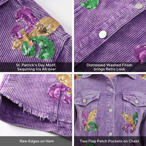 Phổ biến Mardi Gras Crop Áo khoác phụ nữ sequining Iris Desgin vải to sợi phụ nữ áo khoác shacket cho mùa thu - Product Image 2