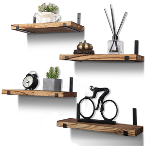 Country Style 4-Piece Set of Wooden Floating <strong>Shelf</strong> Wall Decoration Frames for Bathroom Kitchen Bedroom Living Room - Product Image 1