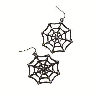 Boucles d'oreilles pendantes en forme de toile d'araignée noire, en alliage de zinc, bijoux de fête d'Halloween, boucles d'oreilles tendance - Product Image 5