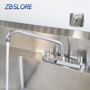 Vòi rửa chén bằng đồng thau 2 lỗ chất lượng cao, thiết kế công nghiệp, lắp đặt trên mặt bàn, nước nóng lạnh - Product Image 4