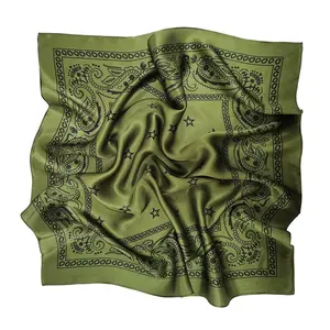 Soft Square Silk Scarf Ladies Green Paisley Pattern Satin Head Scarf