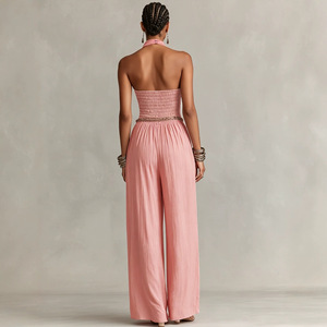 <span class=keywords><strong>Elegante</strong></span> Tuta Estiva da Donna a Vita Alta, Senza Maniche, Plissettata, in Misto Lyocell, Tinta Unita, per Feste - Product Image 4