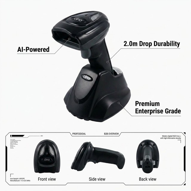 Cino A780 Handheld 2D Barcode Scanner FuzzyScan 3.0 Industrial Wireless Scanner for Warehouse Logistics Factory