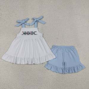 Conjunto al por mayor para bebés niñas, festivo del 4 de julio, con diseño de paleta de helado, bandera y lazo festoneado en la espalda - Product Image 5