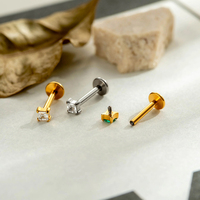 Maina ASTM F136 Titanium Flat Back Cartilage Earrings Colorful square Zircon Internally Thread Labret Tragus Piercing Jewelry