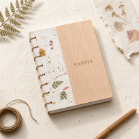 Carnet de croquis A5 en bois avec fleurs botaniques pressées personnalisées, herbarium écologique fait main, carnet de notes vierge à bords festonnés
