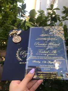 Invitations personnalisées en acrylique transparent avec estampage à chaud or et argent pour baby shower et <span class=keywords><strong>mariage</strong></span>, avec enveloppe, sceau <span class=keywords><strong>de</strong></span> cire et fleurs séchées - Product Image 3