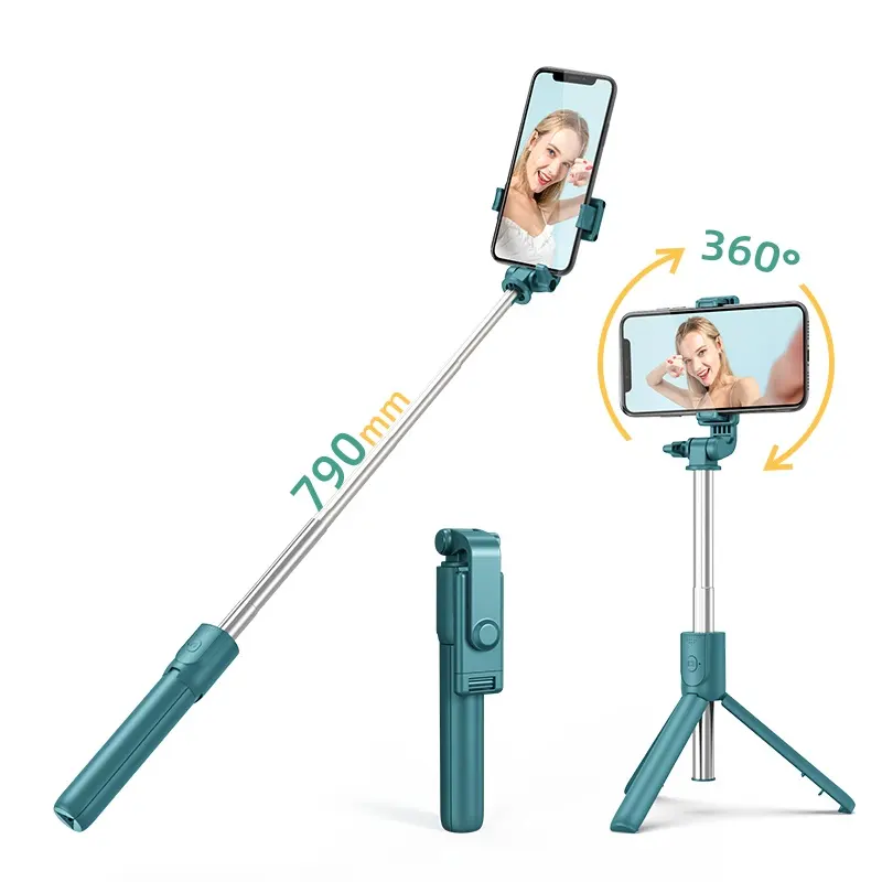 Vente chaude en direct broadc vente en gros R1 sans fil BT pliable 360 rotatif selfstick selfiestick selfie bâton trépied avec télécommande