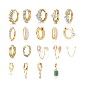 Pendientes de aro Huggie de circonitas cúbicas de plata 925 chapados en oro, joyería de moda, 1 unidad, RINNTIN, 1 unidad - Product Image 1