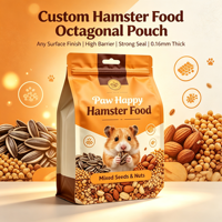 Sachet alimentaire personnalisé à 8 soudures latérales avec fermeture éclair, fond plat, haute barrière, scellage robuste, en feuille d'aluminium de qualité alimentaire pour hamsters