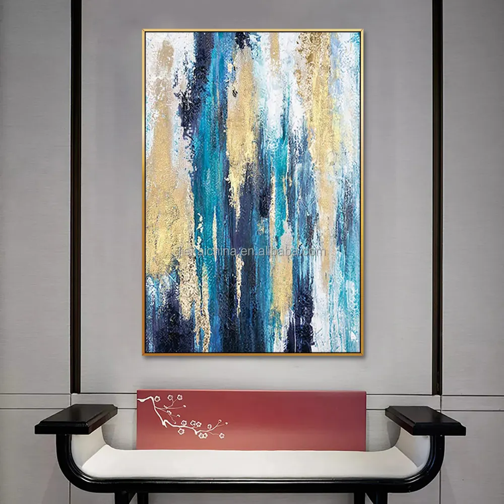 100% Hand Painted Abstract Modern Artwork Nordic Gold Blue Knife Palette easy textured acrylic paintings canvas pictures