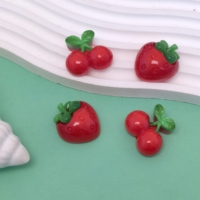 Dekorasi Seni Buah Resin Kawaii Baru 3D Aksesoris Gantungan Resin Stroberi Ceri