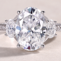 Bague de fiançailles en moissanite pour femme en argent sterling 925, coupe ovale, trois pierres, pierre latérale en poire, tige fendue, pavé