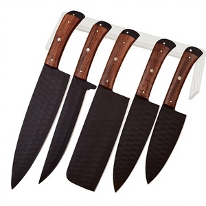 SHAHID MEHMOOD CUTLERY Handmade 5-Piece Stainless Steel Chef Knife Set Ambidextrous <b>Wood</b> Handles 6-7.9in Straight Edge Blades - Product Image 1