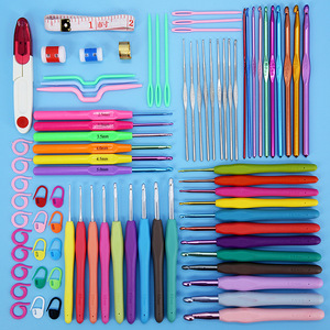 Bộ móc len phong cách dân gian mới màu hồng chuyển sắc, tay cầm mềm, kèm kim may, túi PU, đồ trang trí ngày lễ, đồ dệt may - Product Image 4