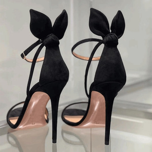 Escarpins tendance pour femmes à talons hauts, sandales à lanières fines avec boucle personnalisée, design nœud papillon, semelle en caoutchouc rehaussante - Product Image 2