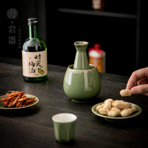 Juego de calentador de sake de cerámica retro japonés con esmalte verde bambú para servir vino en casa - Product Image 3