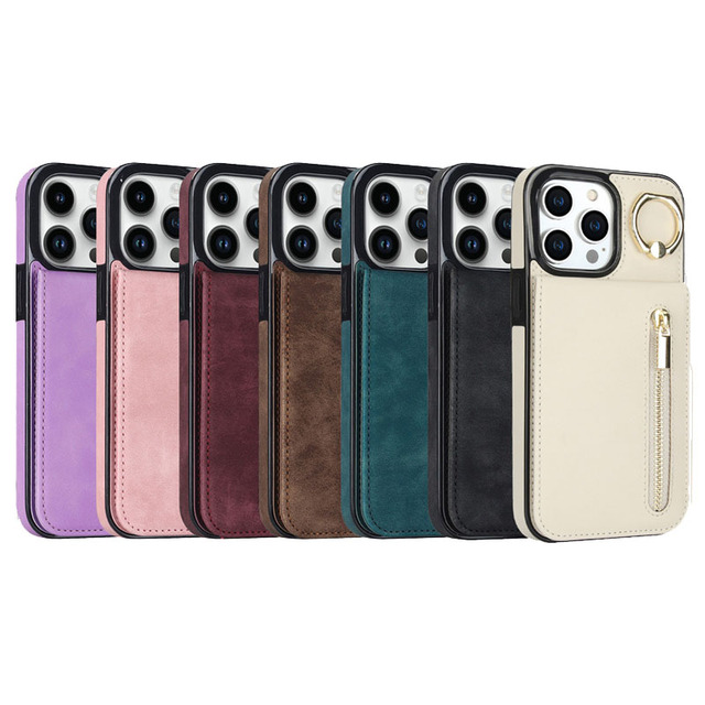 Luxury PU Leather Flip Wallet Phone Case for Apple iphone Shell with Card Slots Ring Holder for iPhone 16 Pro Mobile Phone Cover