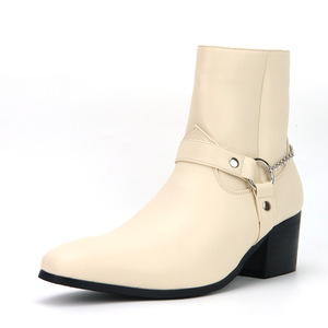 Black Ankle <b>Boots</b> With Chain Strap Pointed Toe Material Fashion Trend Buckle Closure Fashion Wholesale Men' Shoes - Product Image 5