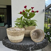 Grand panier à plantes en plastique PE tissé, moderne, écologique et durable, pour l'extérieur/l'intérieur, pot de fleurs