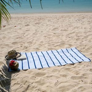 Toalla de Playa de Rizo Absorbente de Algodón 100% de Alta Calidad al por Mayor, Diseño de Rayas Blancas y Azules, con Logotipo Personalizado - Product Image 4