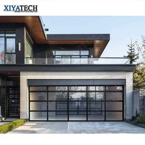 <span class=keywords><strong>Porte</strong></span> <span class=keywords><strong>de</strong></span> <span class=keywords><strong>garage</strong></span> sectionnelle motorisée moderne XIYATECH sans cadre en verre 16x7 Noir <span class=keywords><strong>Coulissante</strong></span> Suspendue Double Aluminium Fini Villa - Product Image 1