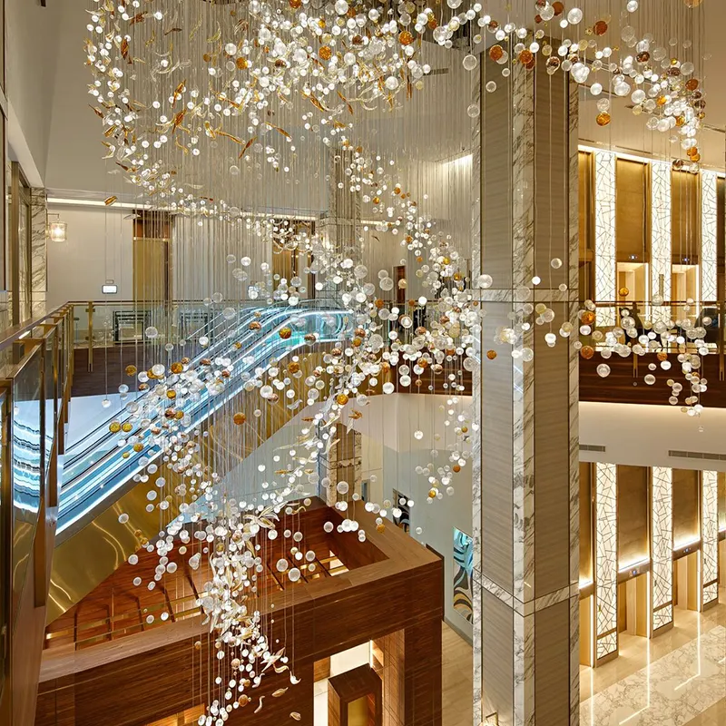 Luxury Art Glass ball Shape Decorative Modern Hand Blown Glass Lamp for Hotel Villa Lobby Pendant Light Chandelier