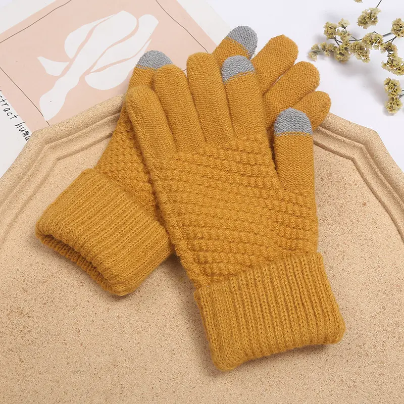 ถุงมือถักไหมพรมขนแกะหนาลายฤดูหนาวของผู้หญิงกันหนาวลายขี่น่ารักกันหนาวสไตล์เกาหลีขายส่ง