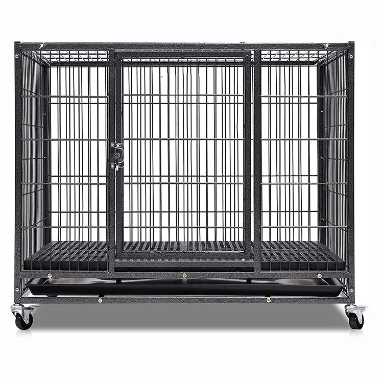 wholesale cheap high quality commercial metal 6ft dog stainless steel kennel breeding black cage with wheels for large dogs