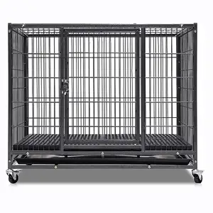 wholesale cheap high quality commercial metal 6ft dog stainless steel kennel breeding black cage with wheels for large dogs