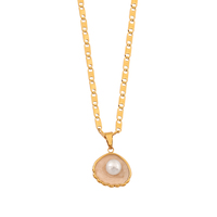 Kalung Mutiara Liontin Kerang Lapis Emas PVD Stainless Steel Trendy untuk Wanita, Perhiasan Tahan Air