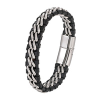 Gelang Kulit Magnet Stainless Steel Eropa Model Terbaru, Gelang Kulit Kepang Buatan Tangan untuk Pria