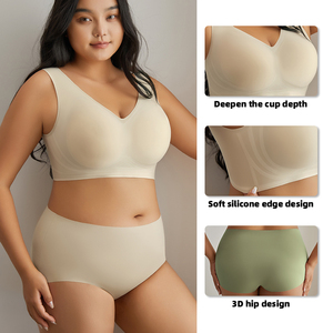 Ensemble soutien-gorge et culotte sans armatures, grande taille 5XL, pour poitrine généreuse, uni, quotidien, style hipster, <span class=keywords><strong>sous</strong></span>-vêtements sans couture pour <span class=keywords><strong>femme</strong></span> - Product Image 3