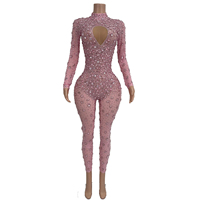 Combinaison sexy à manches longues avec strass, grande taille, pour femmes, soirée en boîte de nuit, combinaison moulante, tenue de danseuse