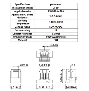 Conector de paso de 1.0 mm con bloqueo 3Y, macho/hembra, para cable, conector de carcasa de pin header, suministro de fábrica JST, conector de 2-20 pines - Product Image 2