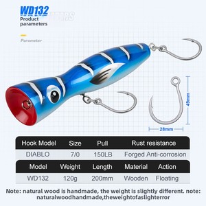 Señuelo de Pesca Flotante de Madera con Patrón Brillante de Alta Calidad, 120g/20cm, para Pesca en Agua Salada, GT, Mackerel, <span class=keywords><strong>Barracuda</strong></span>, Pesca desde <span class=keywords><strong>Barco</strong></span> - Product Image 2
