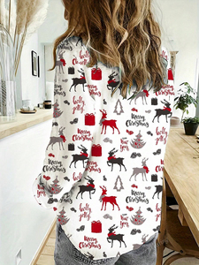 <span class=keywords><strong>Camicia</strong></span> Casual da <span class=keywords><strong>donna</strong></span> con fondo curvo con stampa <span class=keywords><strong>natalizia</strong></span> casuale con motivo solido traspirante - Product Image 5